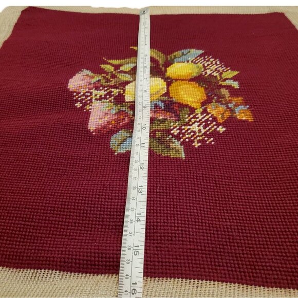 Vtg Needlepoint Petitpoint Chair Pillow Cover Fruit Lemon Strawberry 16"×19" - Picture 9 of 9